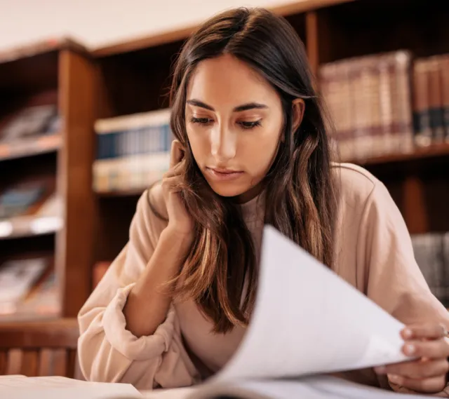 Female student studying hard