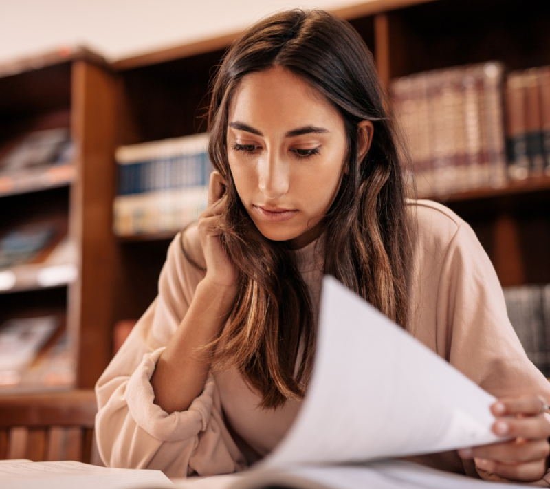 Female student studying hard