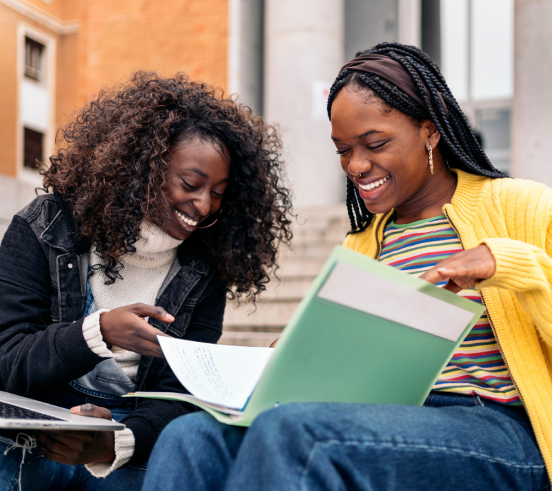 Female students studying together
