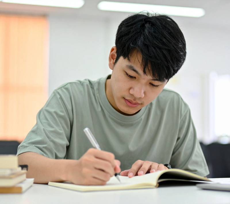 Student studying hard