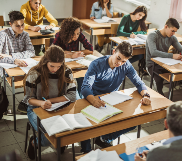 Students working hard in the classroom