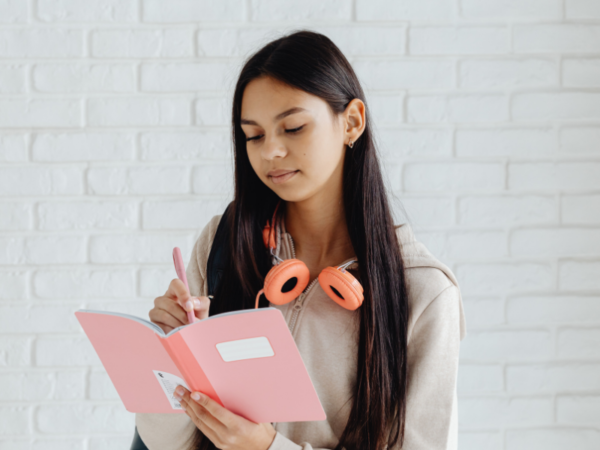 Female student revising