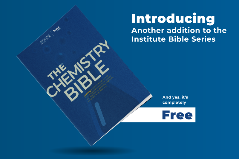 Promotional graphic for The Chemistry Bible, a free book from the Institute Bible Series.